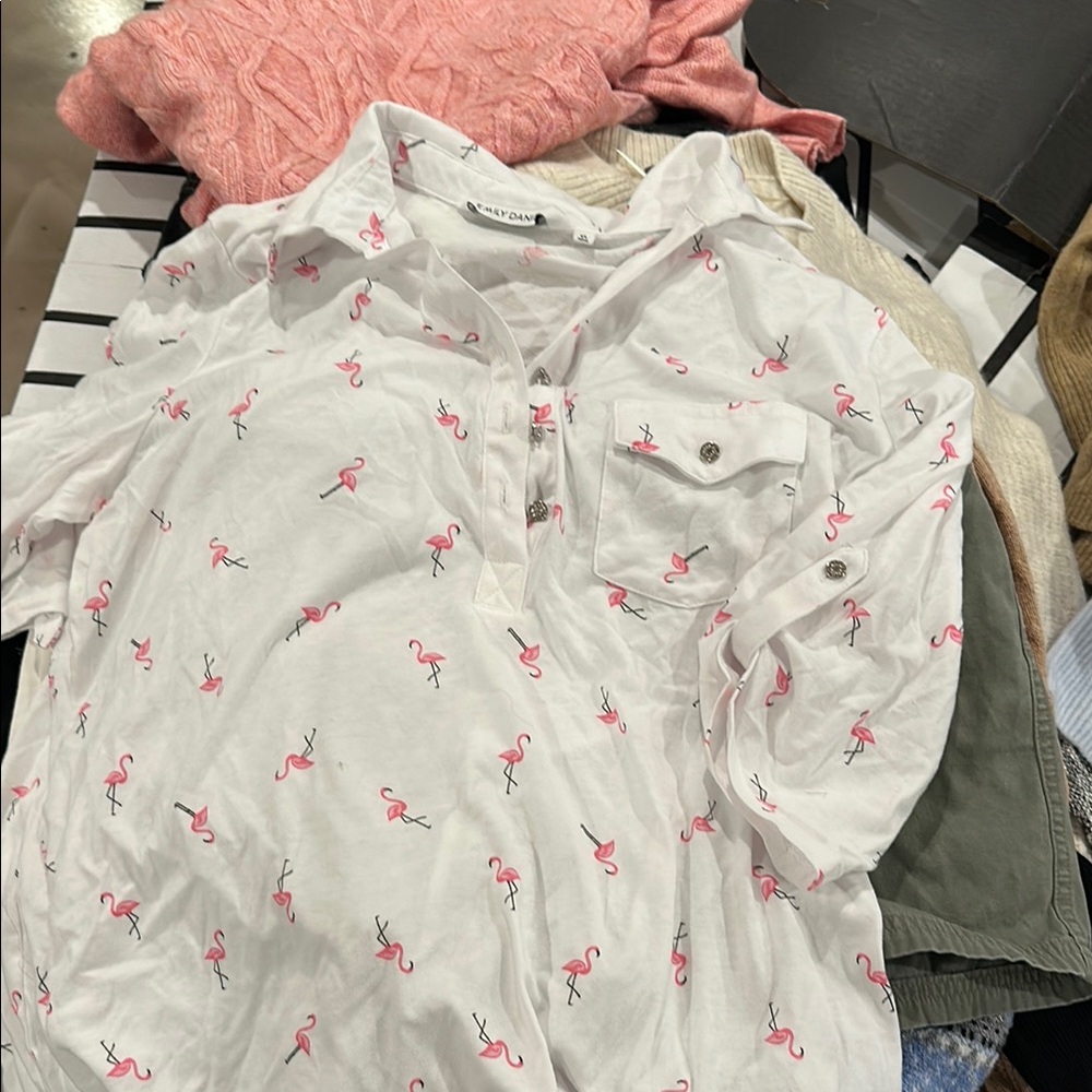 White Flamingo Print Shirt